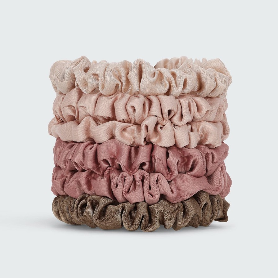 Accessoires Kitsch Ultra Petite Satijnen Scrunchies 6St - Terracotta