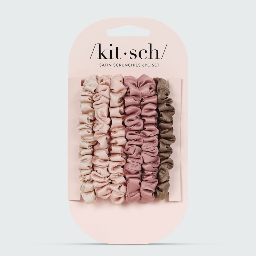 Accessoires Kitsch Ultra Petite Satijnen Scrunchies 6St - Terracotta