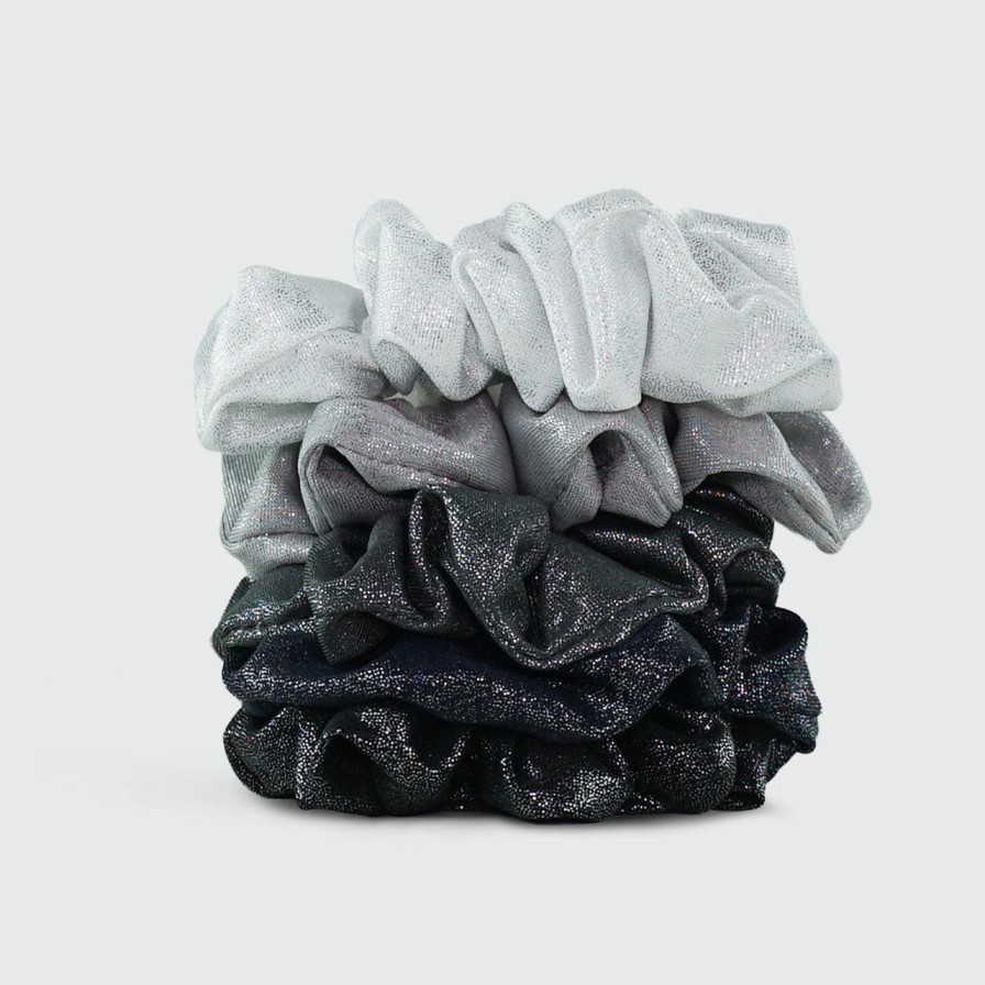 Accessoires Kitsch Metallic Scrunchies - Zwart/Grijs