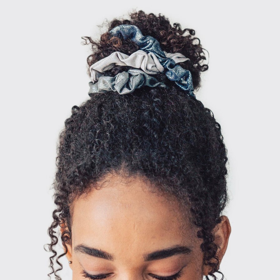 Accessoires Kitsch Metallic Scrunchies - Zwart/Grijs